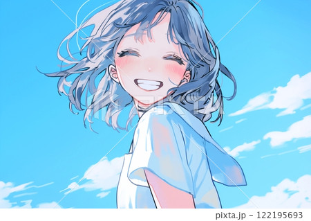 青空とかわいい女の子イラスト「AI生成画像」 122195693