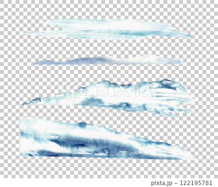 Winter snow drifts and hills. Elements set of the frosty blue landscape. Hand drawn watercolor illustration on Isolated white background. Build your own winter snowy icy landscape. Constructor kit. 122195781