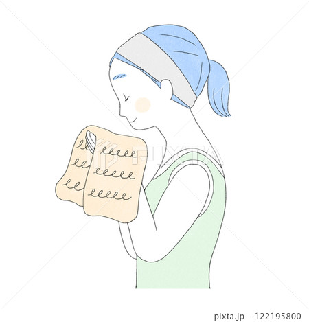 タオルで顔を拭く横顔の女性イラスト 122195800