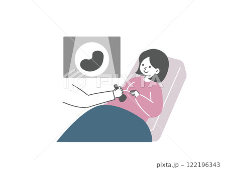 エコーで赤ちゃん様子を見る妊婦さん 122196343