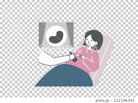 エコーで赤ちゃん様子を見る妊婦さん 122196343