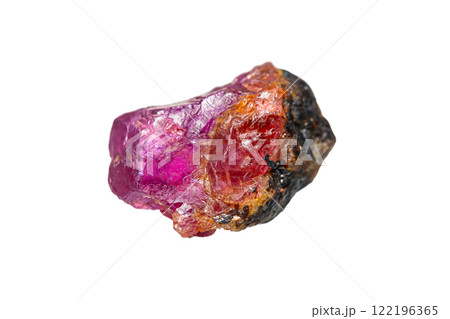 Rare red and pink ruby gemstone on white background 122196365