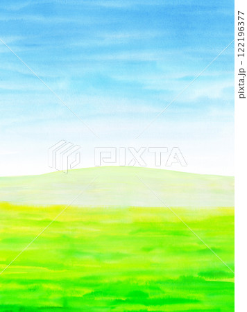 緑の草原と青空水彩画 緑の草原と青空水彩画 122196377