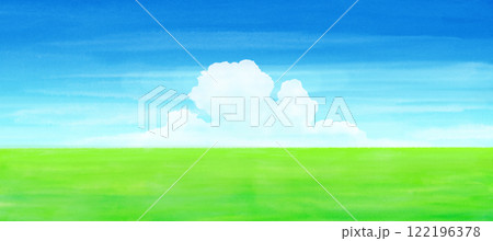 緑の草原と青空水彩画 122196378