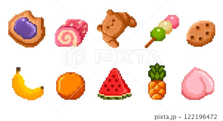 Pixel art food icons set 122196472