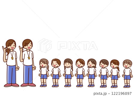 体育の先生と子供たち 122196897
