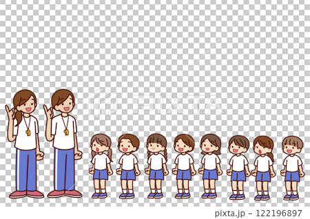 体育の先生と子供たち 122196897