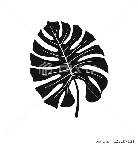 Black silhouette vector illustration of a monstera leaf 122197121
