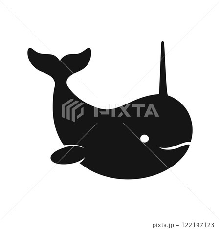 Black silhouette vector illustration of a narwhal 122197123