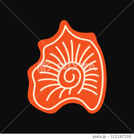 Bold red seashell with a flowing spiral pattern in a flat vector style 122197139