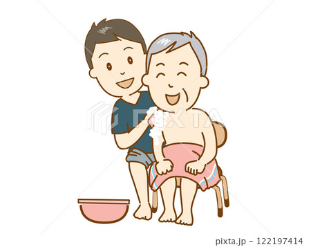 介護士、高齢者の入浴介助をする 介護士、高齢者の入浴介助をする 122197414