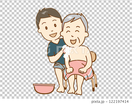 介護士、高齢者の入浴介助をする 介護士、高齢者の入浴介助をする 122197414