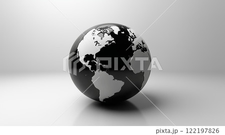 Modern black and white globe showcasing North and South America with minimalist design 122197826