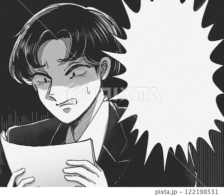 仕事で大失敗！書類を抱えて悩む男性の漫画イラストバナー 122198531
