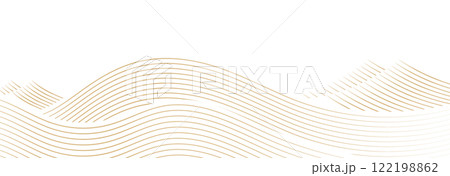 Japanese background with hand drawn wave in vintage style. Art landscape and ocean sea with shape element banner design. Gold and black texture. 122198862