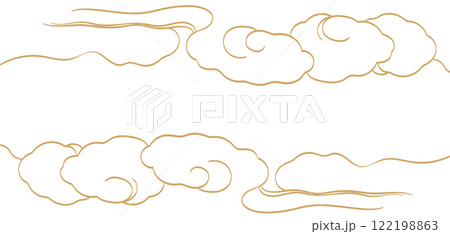 Hand drawn chinese cloud decorations in vintage style. Japanese background with gold and white element vector.  Watercolor painting with art abstract banner design.(Multiple values) 122198863