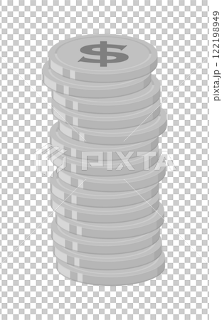 Stacked currency dollar coins - Illustration material showing savings, income, and money accumulation Stacked currency dollar coins - Illustration material showing savings, income, and money accumulation 122198949