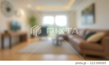 Blurred background living room interior with elegant furniture, cozy sofa, bright windows, soft light, minimalist decor, wooden floor, modern design Blurred background living room interior with elegant furniture, cozy sofa, bright windows, soft light, minimalist decor, wooden floor, modern design 122199305