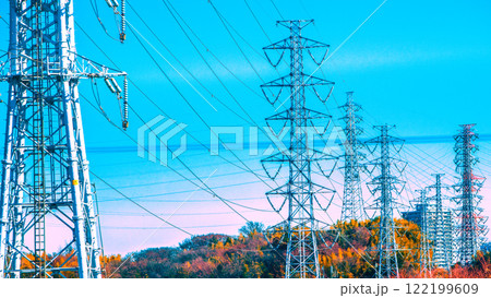日本の横浜都市景観 街中の鉄塔や送電線…電気料金は… 日本の横浜都市景観 街中の鉄塔や送電線…電気料金は… 122199609
