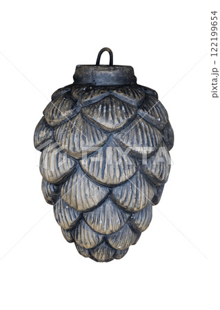 Metal pinecone shaped decorative ornament isolated Metal pinecone shaped decorative ornament isolated 122199654