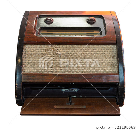 Vintage wooden radio isolated on white 122199665
