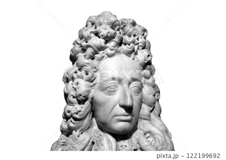 White marble statue of historical figure isolated 122199692