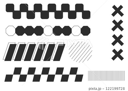 Y2k geometric elements border set, slash line, grid pattern. Groovy cyber retro design elements.  122199728