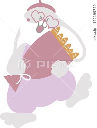 happy easter festival with animal pet bunny rabbit, cart and carrot bouquet, pastel color, flat png illustration cartoon character 122199789