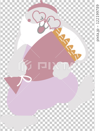 happy easter festival with animal pet bunny rabbit, cart and carrot bouquet, pastel color, flat png illustration cartoon character 122199789