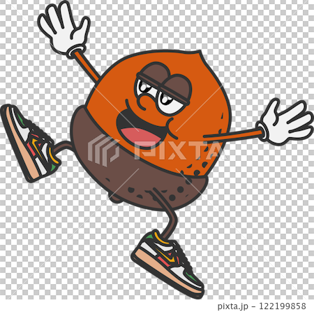Retro cartoon acorn character illustration 122199858