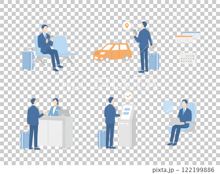 一組使用交通服務進行商務旅行的商人 122199886