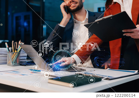 Digital transformation technology strategy, Person using laptop, tablet and smartphone with of things. transformation of ideas and the adoption. 122200114