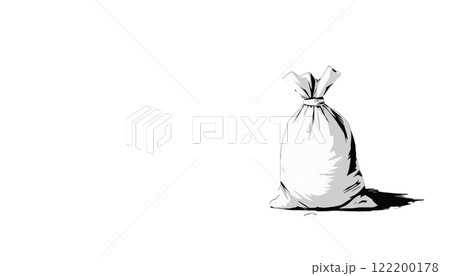 A burlap sack sits on a dark background. 122200178