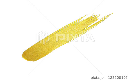 Abstract gold paint stroke on black background. 122200195