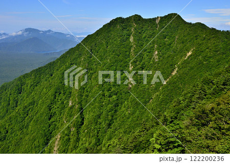 夏の御坂山地 十二ヶ岳より緑の雪頭ヶ岳と鬼ヶ岳を望む 夏の御坂山地 十二ヶ岳より緑の雪頭ヶ岳と鬼ヶ岳を望む 122200236