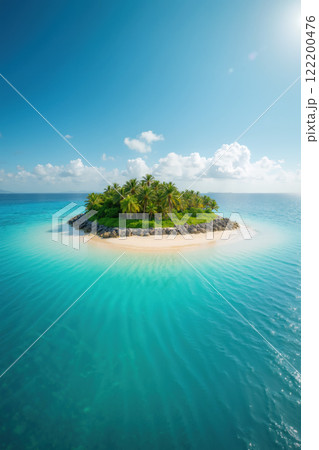 青い海と小さな島のイメージ AI生成画像 青い海と小さな島のイメージ AI生成画像 122200476