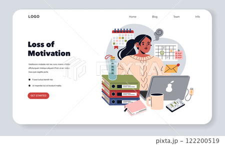 Burnout concept. Illustration depicts a person experiencing loss of motivation at a cluttered workspace. Overwhelm and productivity issues. Vector illustration. Burnout concept. Illustration depicts a person experiencing loss of motivation at a cluttered workspace. Overwhelm and productivity issues. Vector illustration. 122200519