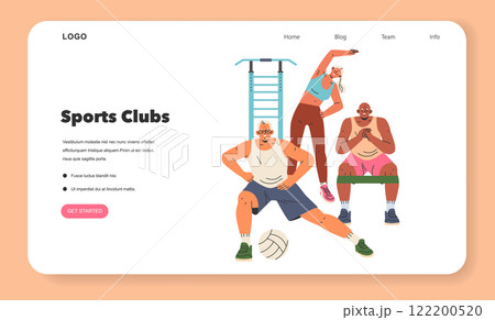 Active seniors engaging in sports club activities promoting health and social interaction. Vector illustration. 122200520