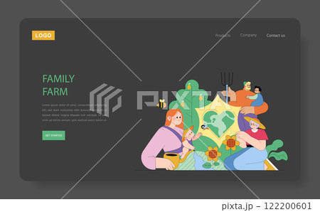 National Agriculture Day concept. Illustration of a family enjoying farming activities, with joyful expressions amidst crops and nature. Vector illustration. 122200601