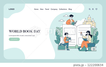 World Book Day celebration. Engaging individuals of all ages enjoying books in a lively and imaginative environment. Promoting reading culture and creativity through literature. Vector illustration. 122200634