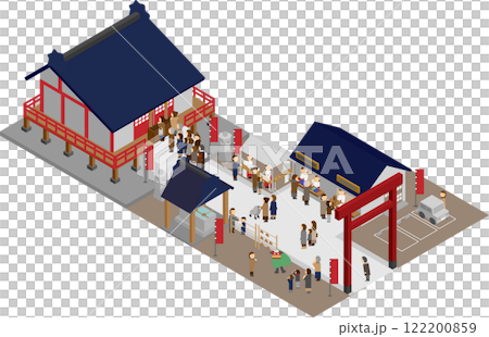 アイソメトリックな初詣で賑わう神社のイラスト アイソメトリックな初詣で賑わう神社のイラスト 122200859