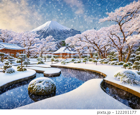 雪の降る日本庭園 雪の降る日本庭園 122201177