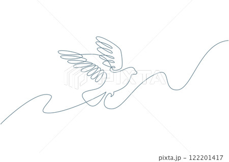 Flying Bird One Continuous Line Drawing Sign Emblem. Vector illustration of Dove Symbol Peace and Freedom Concept 122201417