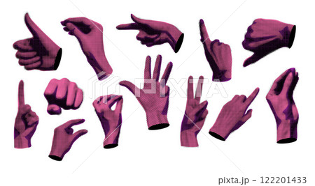 Realistic Halftone Dotted Human Hands Different Gestures Set Bad and Good Signs Collage Element . Vector illustration of Pointing Hand Realistic Halftone Dotted Human Hands Different Gestures Set Bad and Good Signs Collage Element . Vector illustration of Pointing Hand 122201433