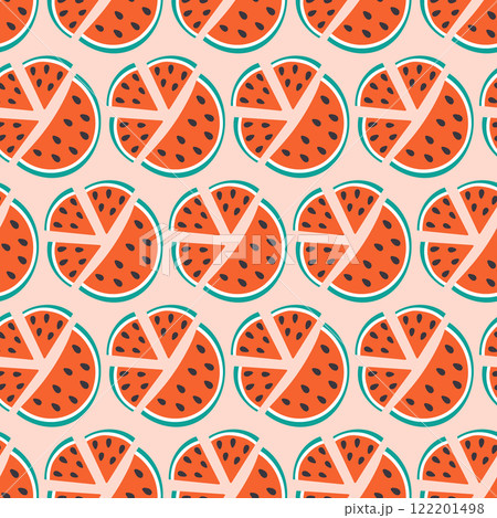 Watermelon slices with seed Seamless Pattern Minimalism doodle. Summer Abstract background Texture 122201498
