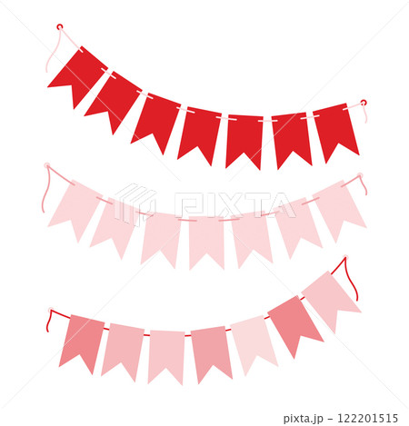 Pennant garlands on rope. Soft pink and red Decorative Party card design element idea. Set 3 concept 122201515