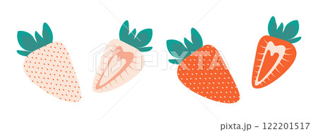 White and Red strawberry Whole and half. Summertime healthy berry. Thematic or menu cards elements 122201517