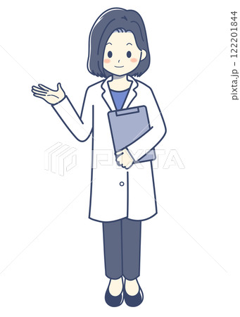 説明する白衣の女性のイラスト 122201844