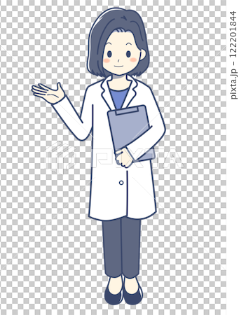 説明する白衣の女性のイラスト 122201844