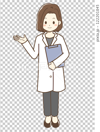 説明する白衣の女性のイラスト 122201845